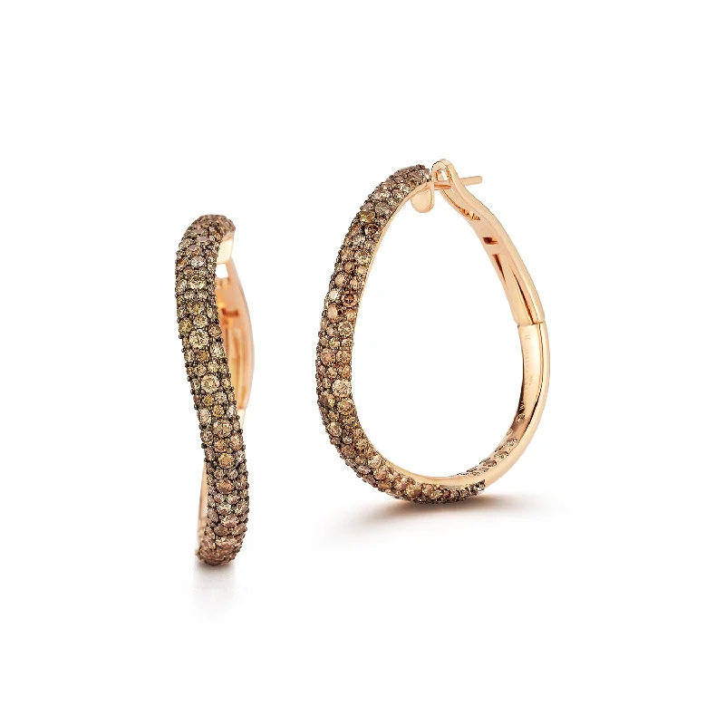 trendy boho coin earrings for women -JULIAN 18K GOLD AND CHAMPAGNE DIAMOND CURVED HOOP EARRINGS