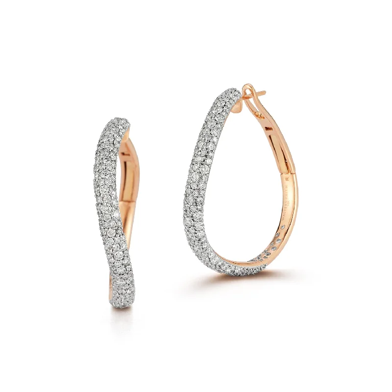 trendy chunky dome earrings for women -JULIAN 18K GOLD AND DIAMOND CURVED HOOP EARRINGS