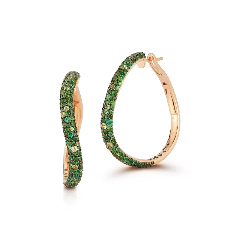 women's hoop earrings with charms -JULIAN 18K GOLD AND GREEN EMERALD CURVED HOOP EARRINGS