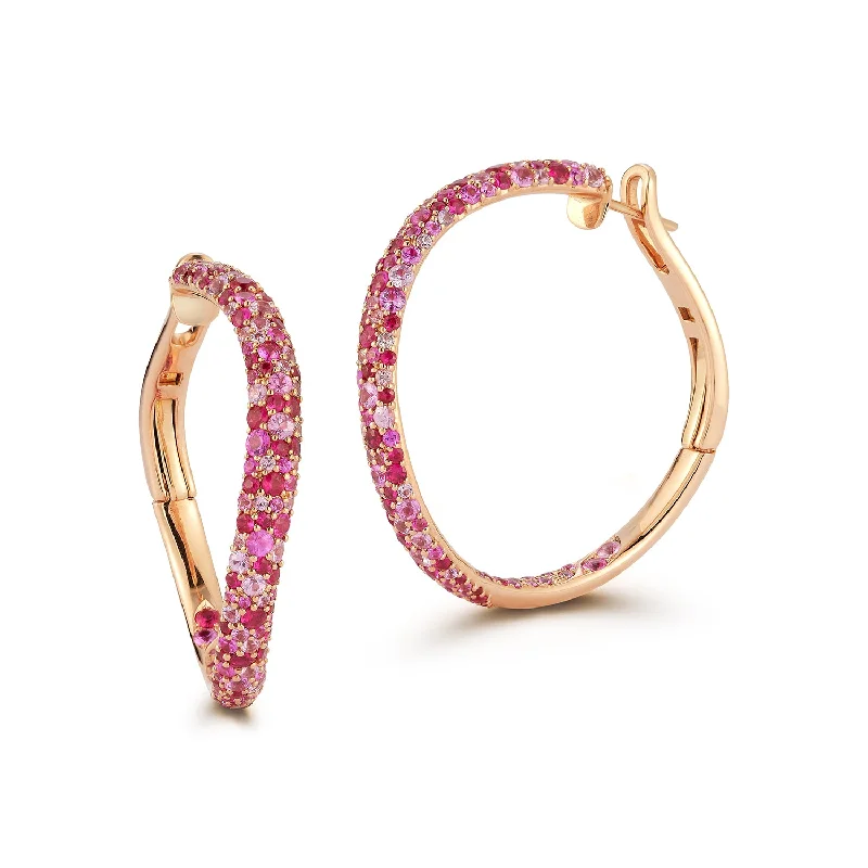 stylish butterfly-shaped earrings for women -JULIAN 18K GOLD AND PINK SAPPHIRE CURVED HOOP EARRINGS