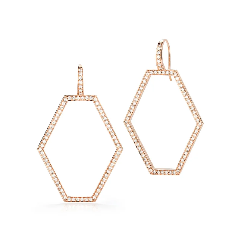 ladies' dainty constellation earrings -KEYNES 18K MEDIUM OPEN HEXAGON DIAMOND EARRINGS