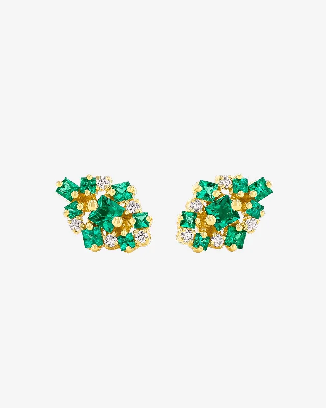 trendy starburst earrings for women -La Fantaisie Star Emerald Studs