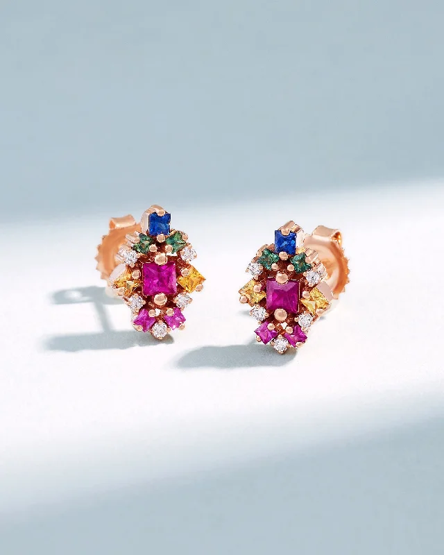 women's pastel-colored resin earrings -La Fantaisie Star Rainbow Sapphire Studs