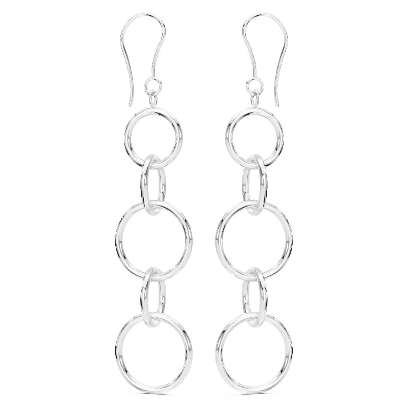 women's ear jackets with crystals -Large Silver Round Drop Earrings