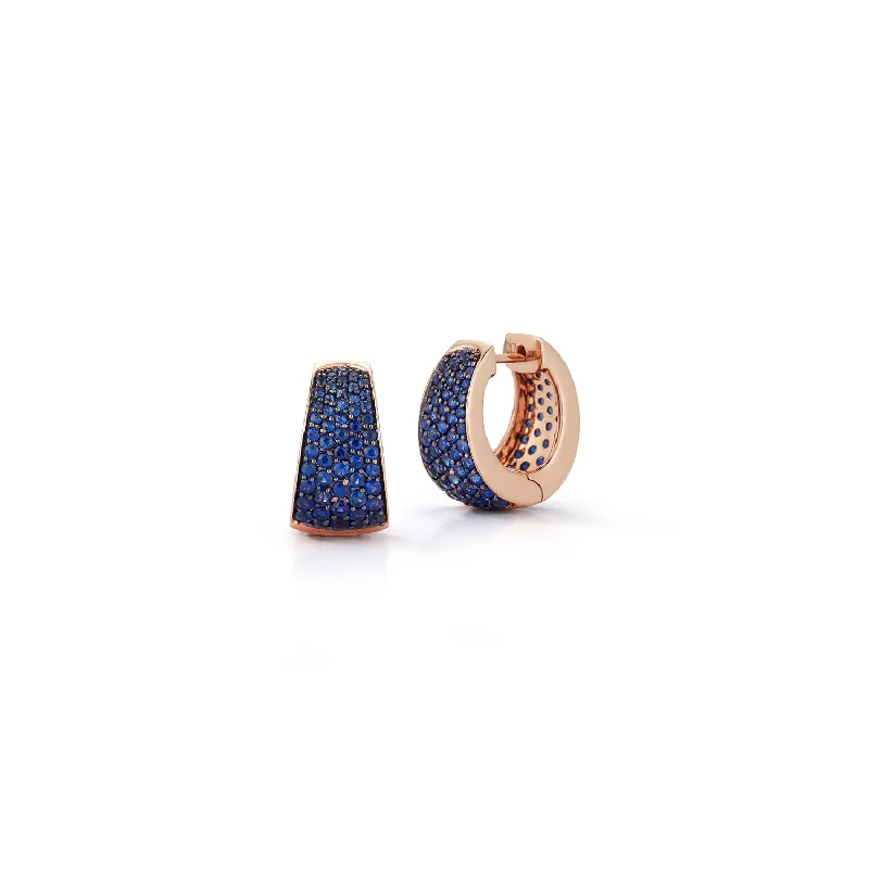 trendy ear cuff earrings for women -LYTTON 18K AND ALL BLUE SAPPHIRE TAPERING HOOP EARRINGS