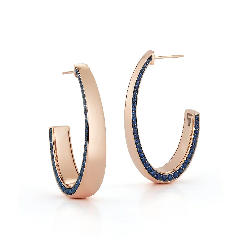 women's statement dangle earrings -LYTTON 18K LONG HOOP WITH SAPPHIRE EDGE