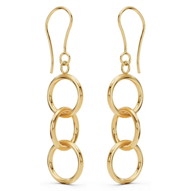 trendy starburst earrings for women -Medium Gold Round Drop Earrings