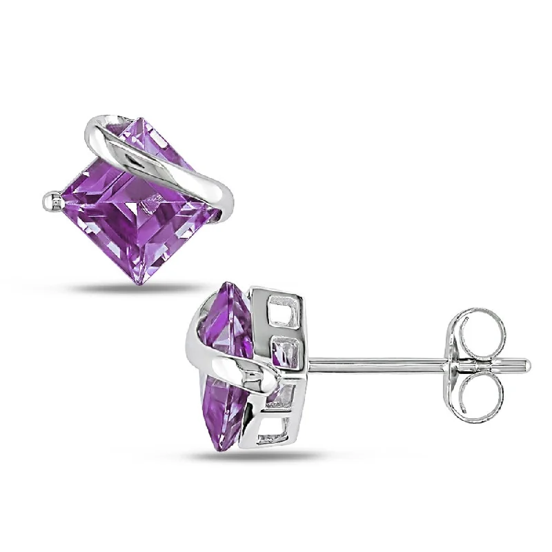 women's gold hoop earrings -Miadora 10k White Gold 2ct TGW Amethyst Stud Earrings