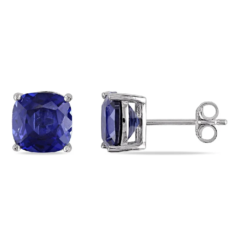 stylish two-tone earrings for women -Miadora Sterling Silver Created Blue Sapphire Stud Earrings