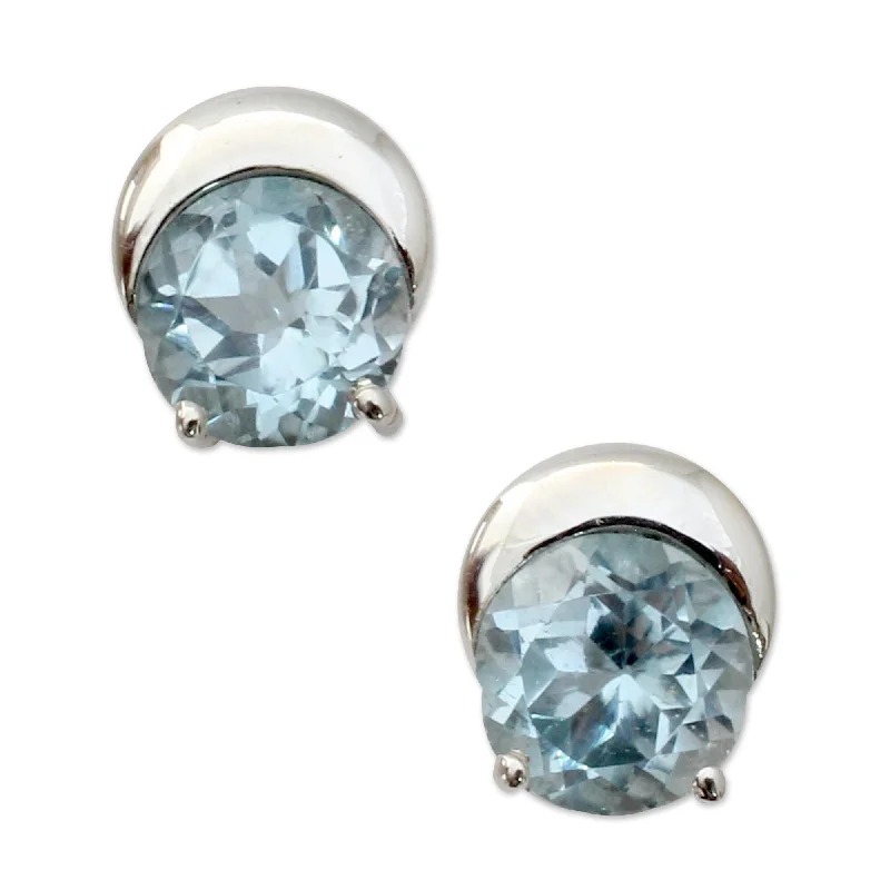 trendy chain-link earrings for women -Novica Handmade Twinkling Moons Blue Topaz Stud Earrings