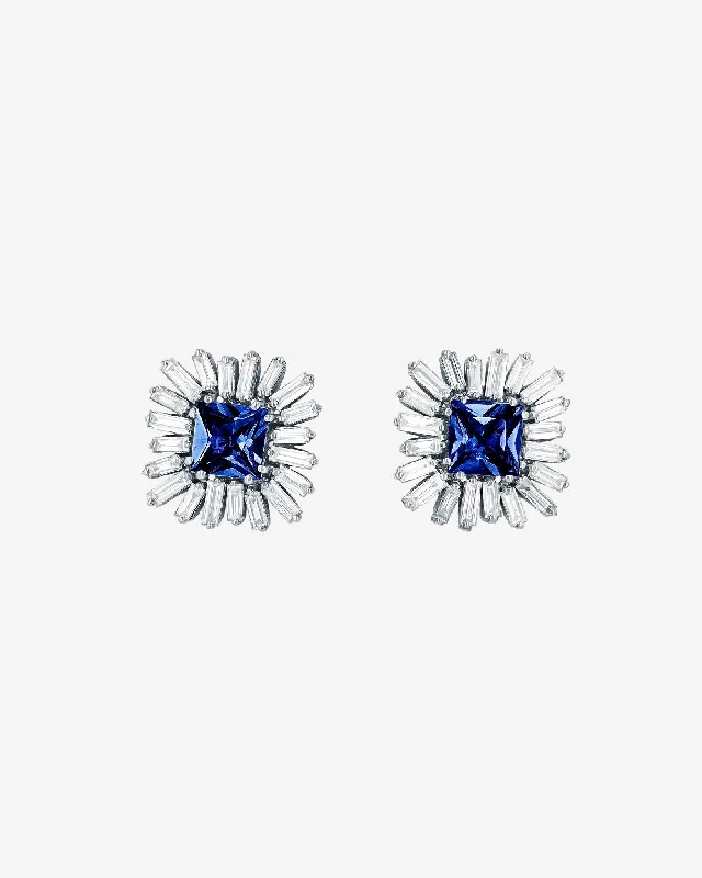 women's baroque pearl earrings -Princess Midi Dark Blue Sapphire Spark Studs