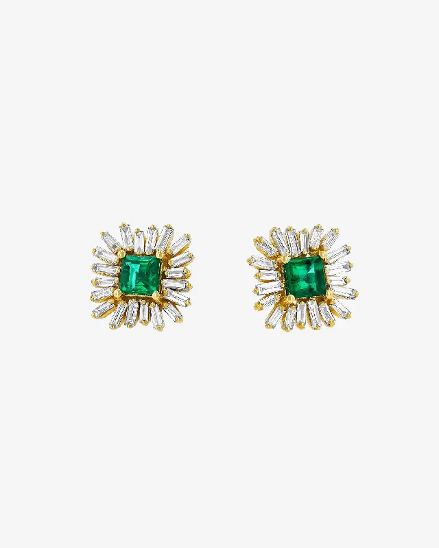 stylish heart-shaped earrings for women -Princess Midi Emerald Spark Studs