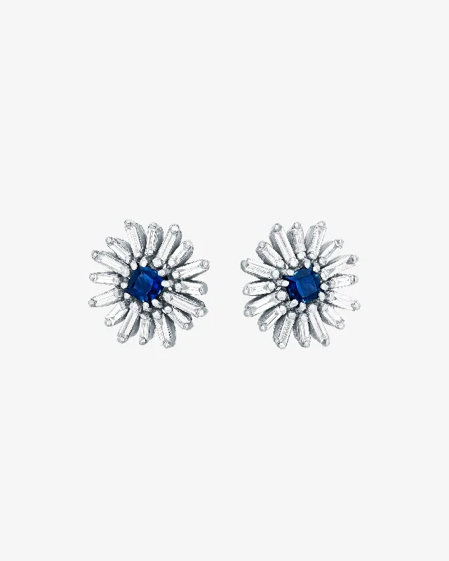 women's minimalist stud earrings -Princess Mini Dark Blue Sapphire Spark Studs