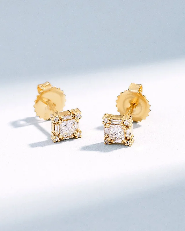 women's vintage-inspired drop earrings -Princess Mini Diamond Studs