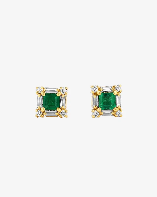 ladies' twisted metal earrings -Princess Mini Emerald Studs