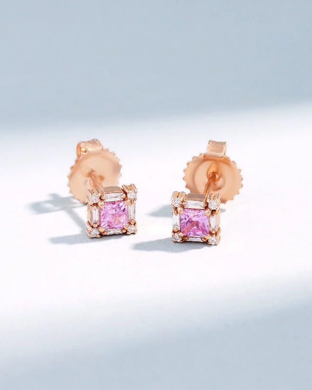 women's cubic zirconia stud set -Princess Mini Pink Sapphire Studs