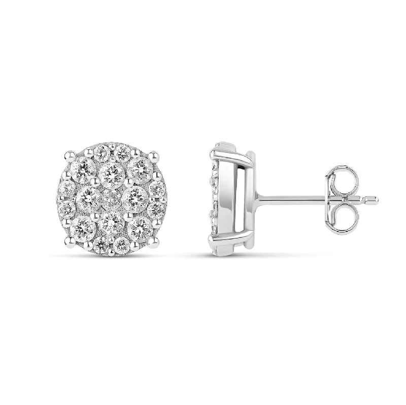 stylish butterfly-shaped earrings for women -Round Illusion Scattered Diamond Studs