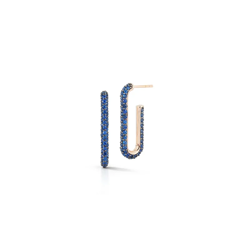 women's birthstone stud earrings -SAXON 18K AND BLUE SAPPHIRE ELONGATED CHAIN LINK EARRING