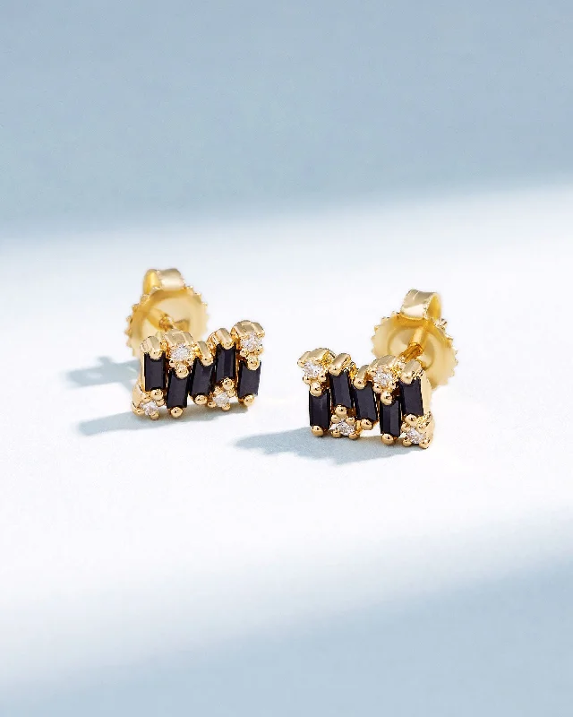 trendy crystal stud earrings for women -Shimmer Black Sapphire Studs