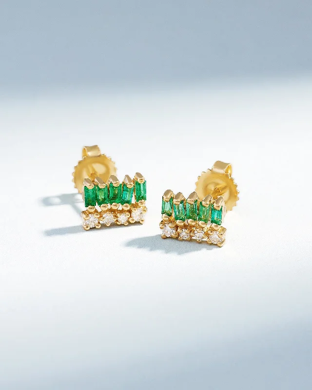 stylish boho shell earrings for women -Short Stack Emerald Studs