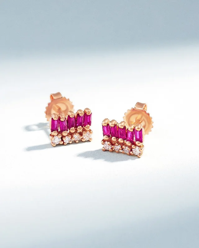 ladies' pearl drop earrings -Short Stack Ruby Studs