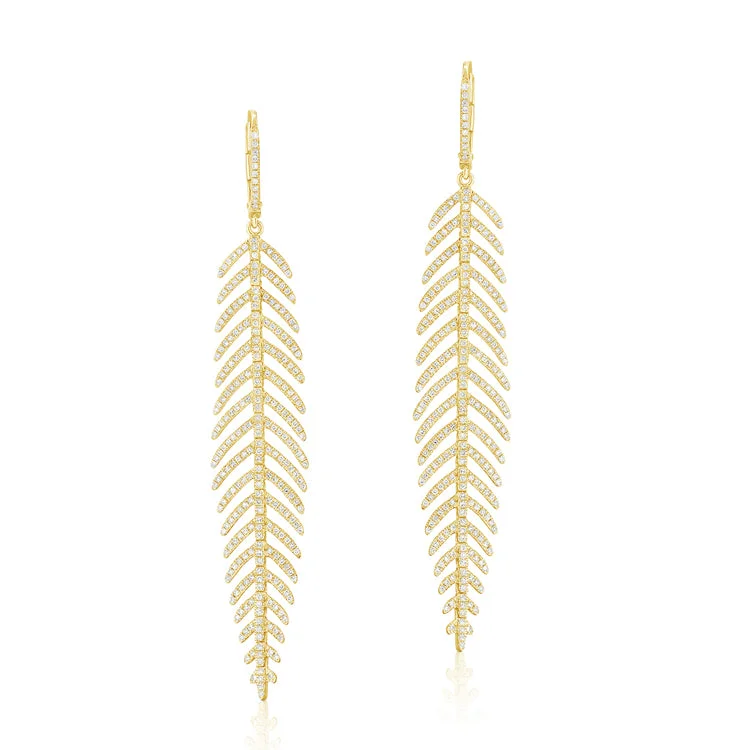 trendy acrylic statement earrings for women -Statement Leaf Diamond Earrings