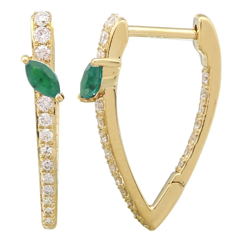 stylish heart-shaped earrings for women -Statement V Emerald Diamond Earrings