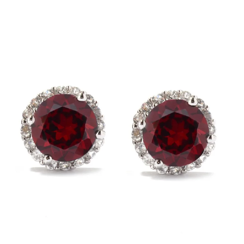 ladies' delicate vine earrings -Sterling Silver 3.5ct Garnet and White Topaz Stud Earring