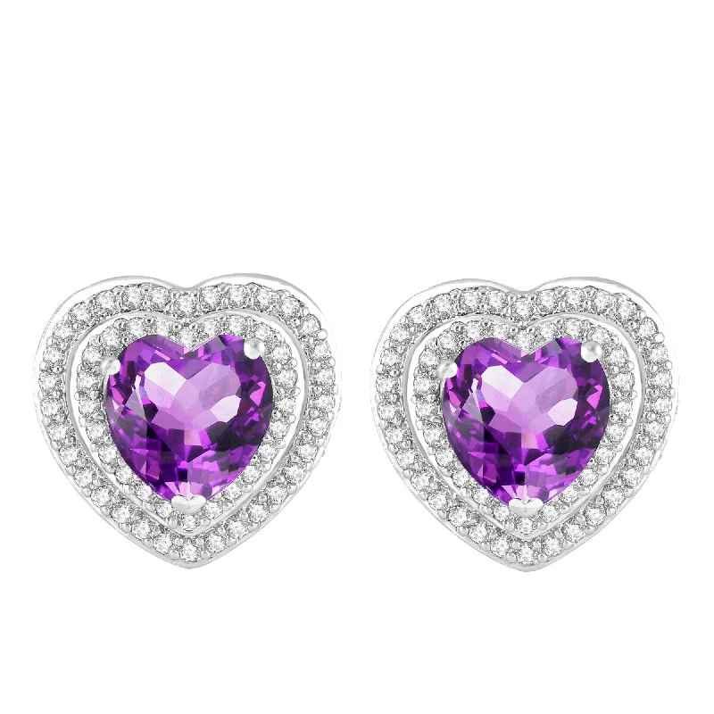 women's floral pearl cluster earrings -Sterling Silver with Amethyst and White Topaz Stud Earring