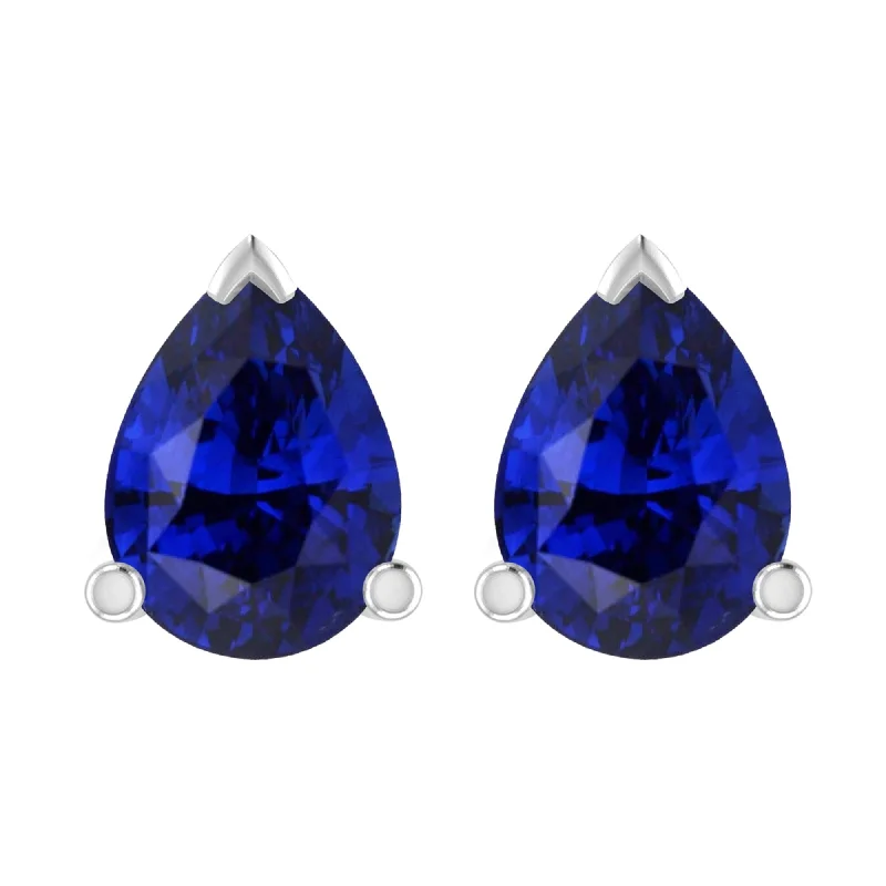 ladies' minimalist bar earrings -Sterling Silver with Blue Sapphire Stud Earring