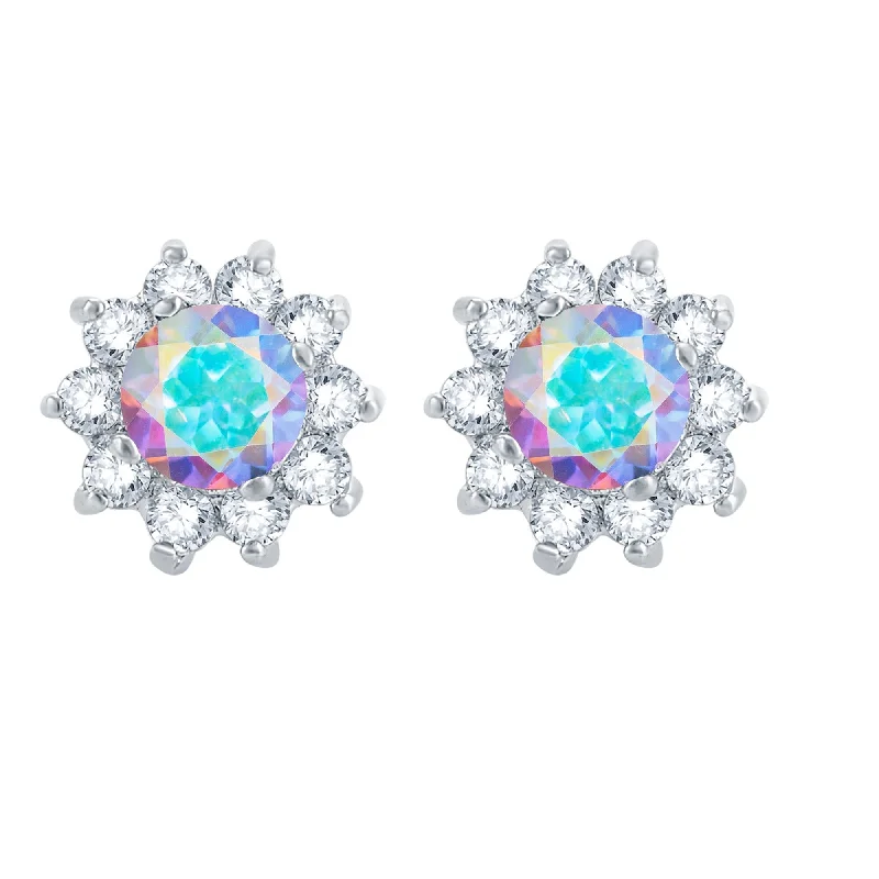 women's rhinestone fringe earrings -Sterling Silver with Mercury Opal Topaz and White Topaz Stud Earring