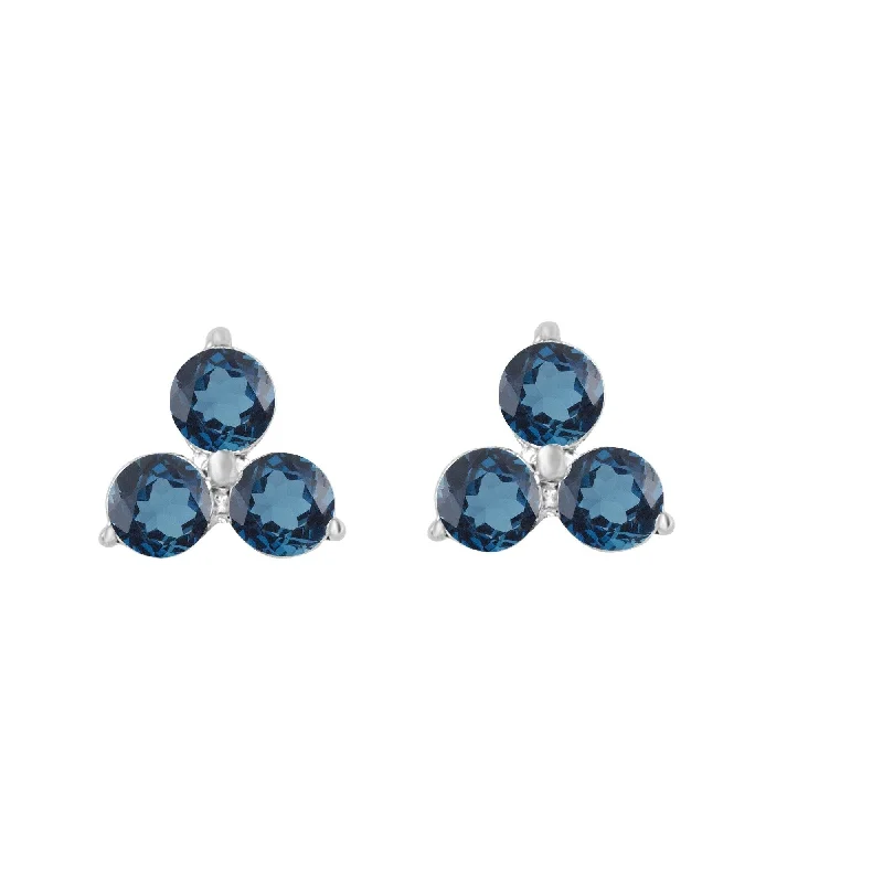 women's pearl and gold earrings -Sterling Silver with Natural London Blue Topaz 3- Stone Stud Earring