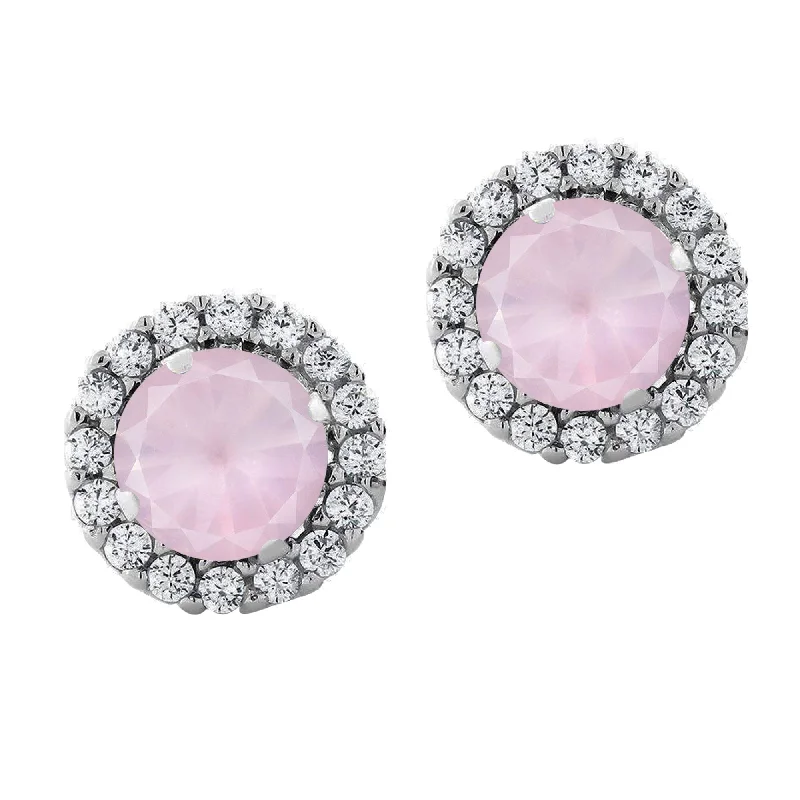 women's cubic zirconia earrings -Sterling Silver with Natural Rose Quartz and White Topaz Stud Earring