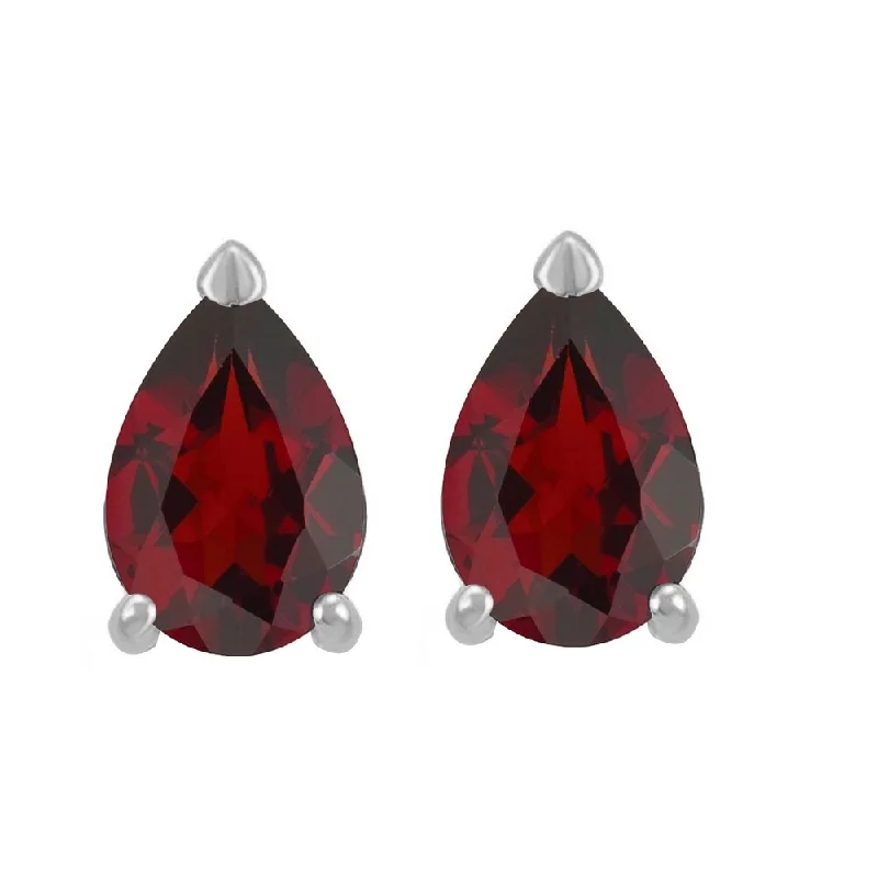 ladies' minimalist bar earrings -Sterling Silver with Pear Shape Natural Garnet Stud Earrings