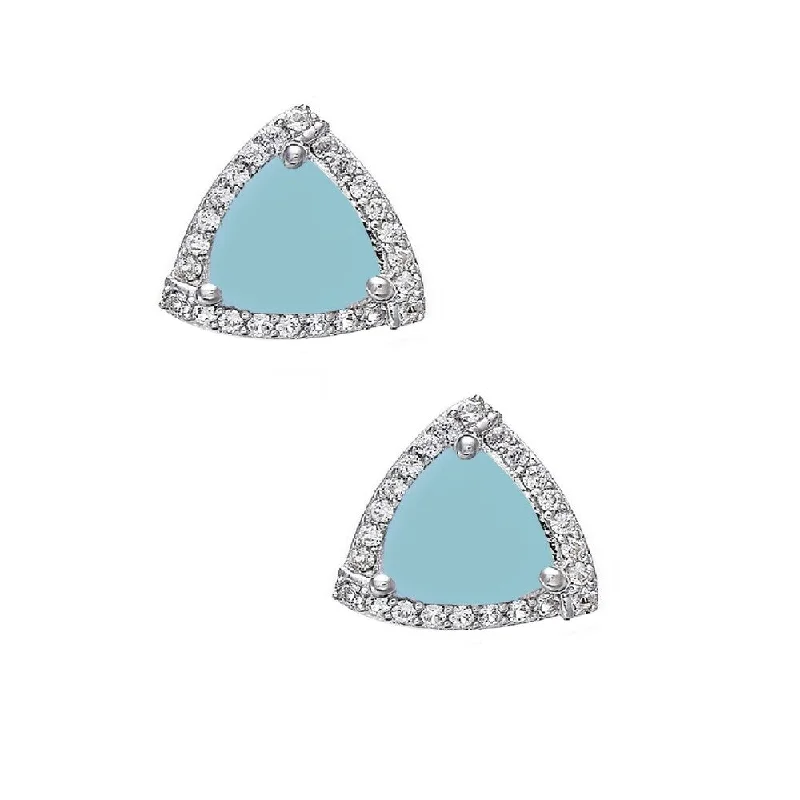 ladies' cubic zirconia hoop earrings -Sterling Silver with Trillion Cut Natural Aquamarine and White Topaz Halo Stud Earring