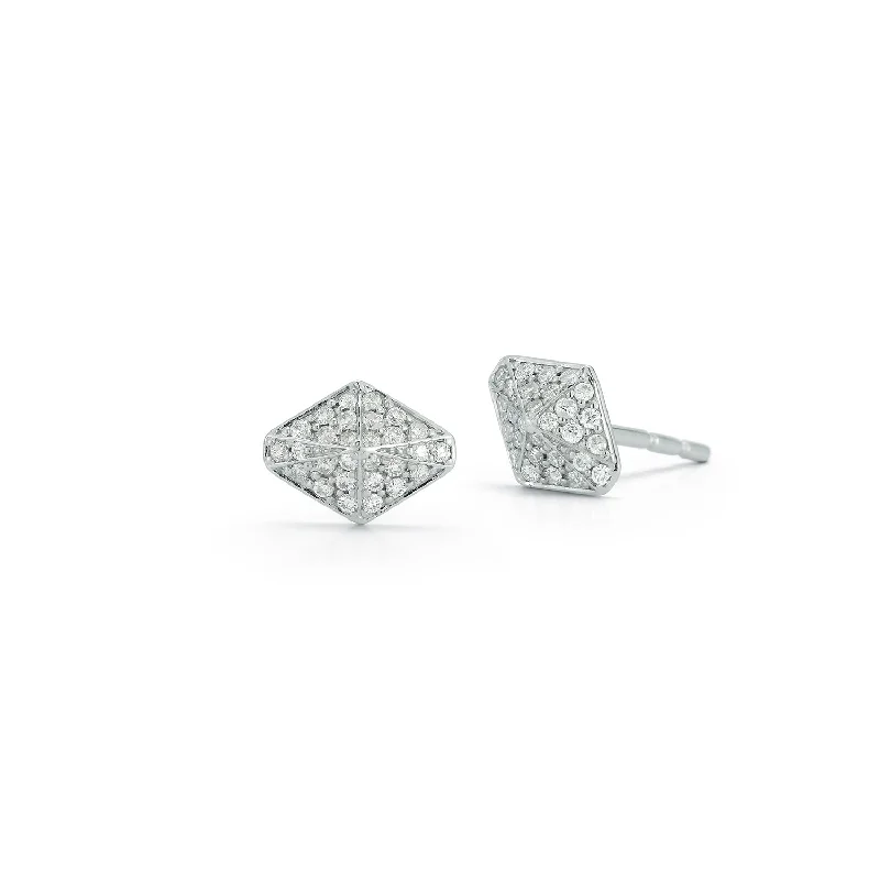 women's cubic zirconia earrings -SYDNEY 18K WHITE GOLD AND DIAMOND MINI ORIGAMI STUD EARRINGS