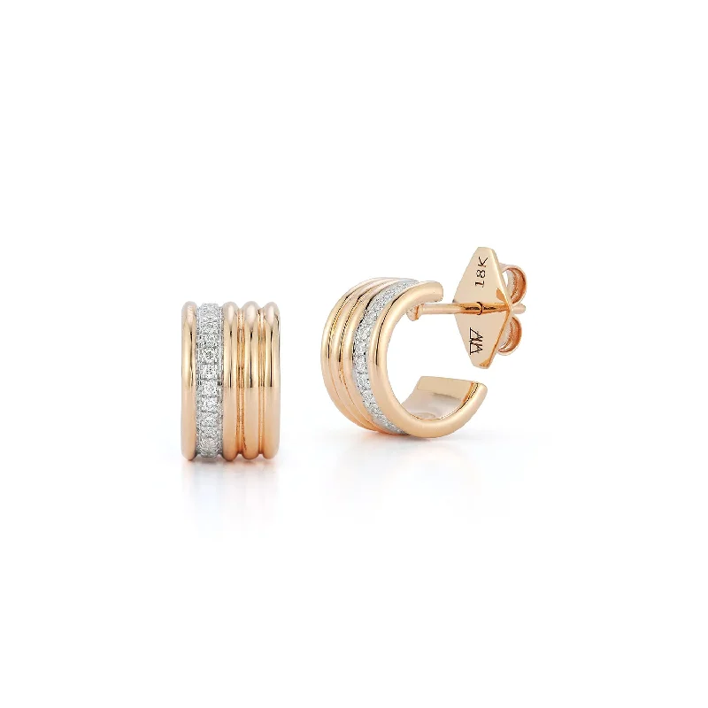 trendy boho coin earrings for women -THOBY 18K GOLD AND DIAMOND 5 ROW TUBULAR HUGGIE EARRINGS