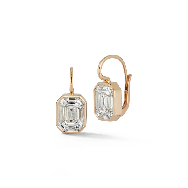 women's minimalist geometric earrings -THOBY 18K GOLD AND DIAMOND ILLUSION SET EARRINGS