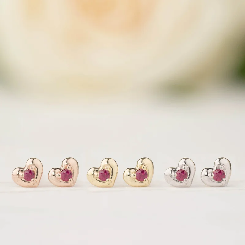 ladies' dainty constellation earrings -Tiny Heart Ruby Studs