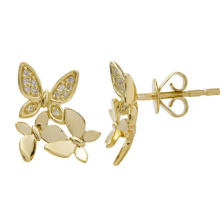 women's tiny gemstone stud earrings -Trio Butterfly Diamond Stud