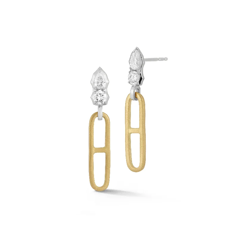 women's pearl and gold earrings -Poppy Two-Tone Chain Drops