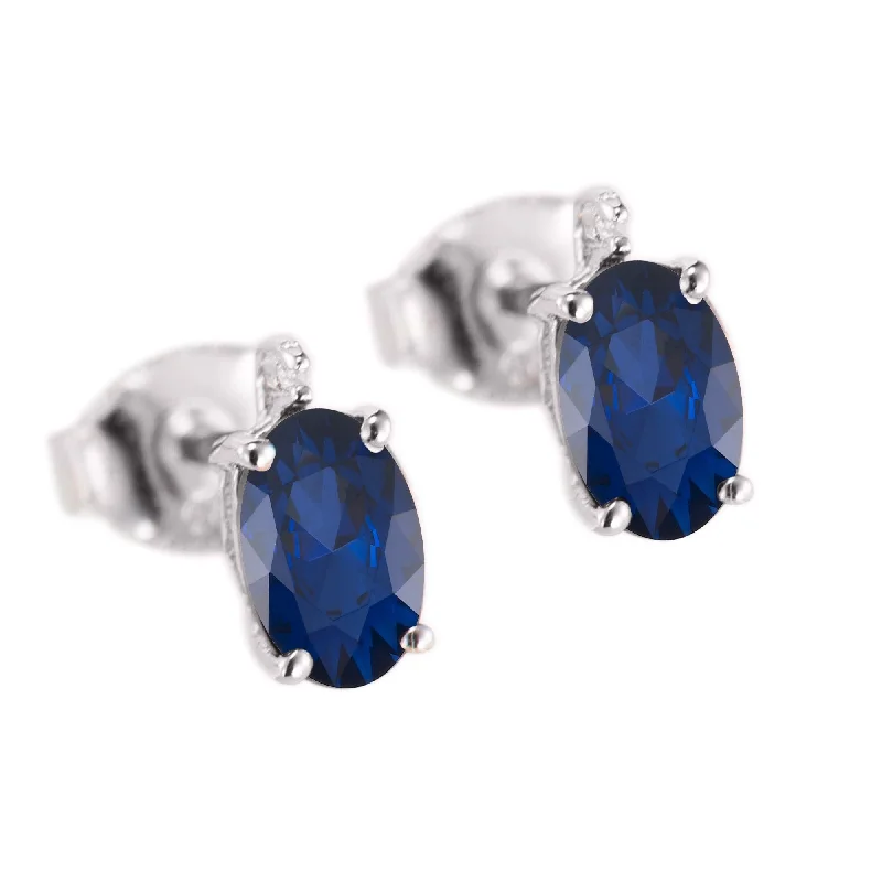 women's three-stone drop earrings -V3 Jewelry 1.20CT Blue Sapphire Sterling Silver Stud Earring for Women