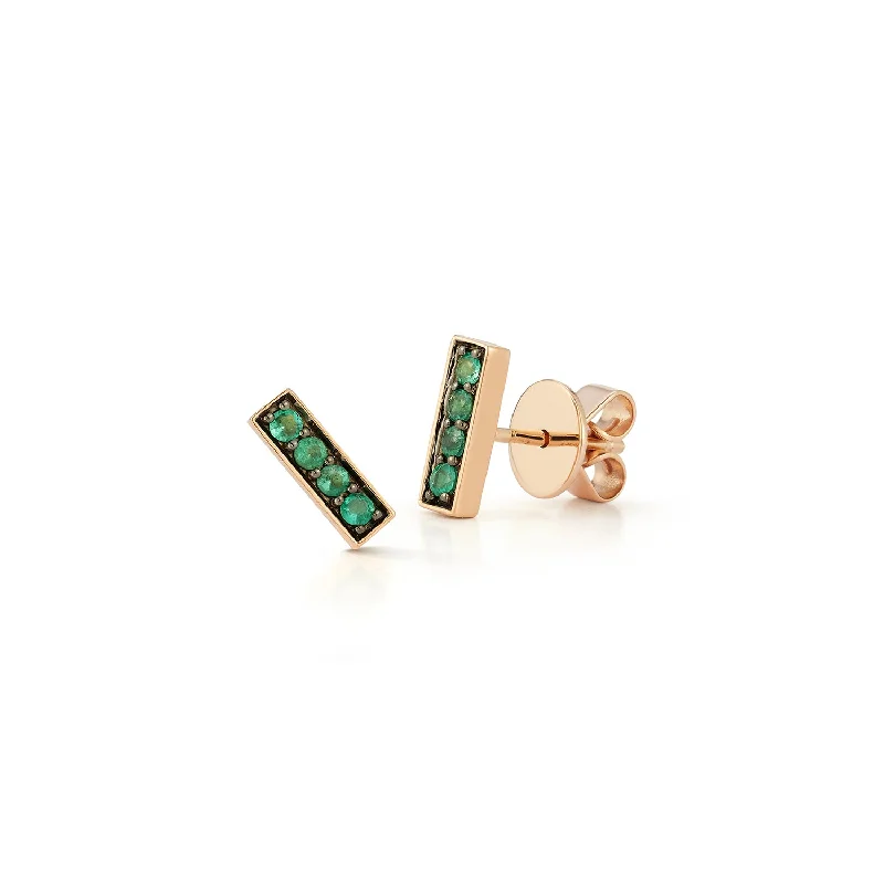 ladies' delicate vine earrings -WF CLASSIC 18K AND GREEN EMERALD MINI BAR STUDS