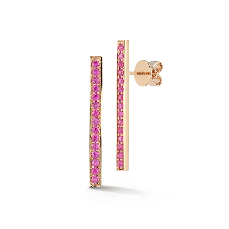 ladies' dainty floral earrings -WF CLASSIC 18K AND SAPPHIRE BAR EARRINGS