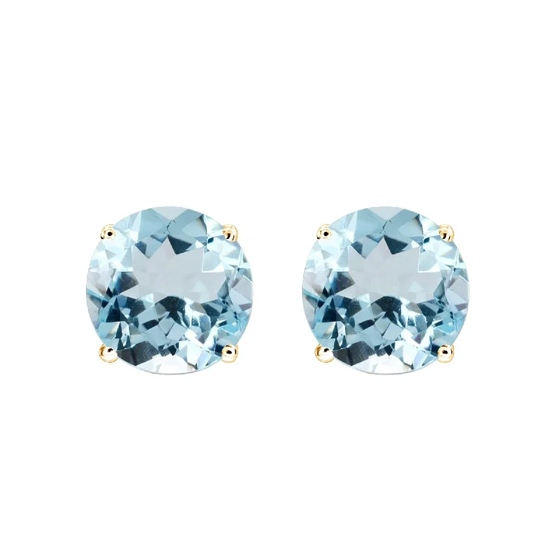 women's vintage-inspired drop earrings -Yellow Gold with Natural Aquamarine Stud Earring