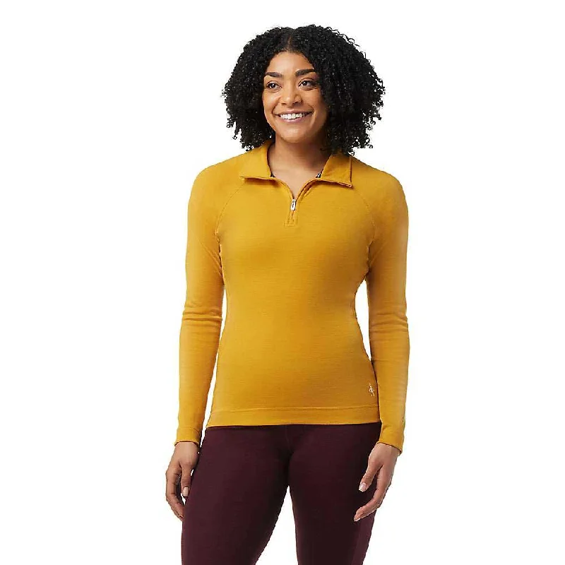 ladies' gathered sleeve top -Smartwool Womens Classic Thermal Merino Base Layer 1/4 Zip