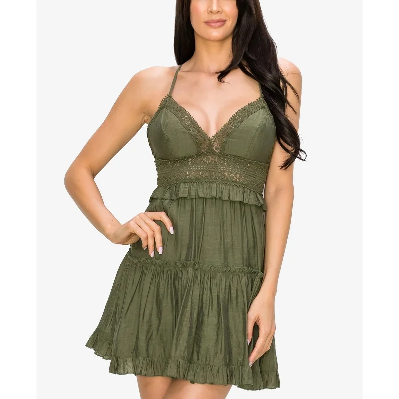 B Darlin Junior's Lace Inset A Line Dress Green Size 34