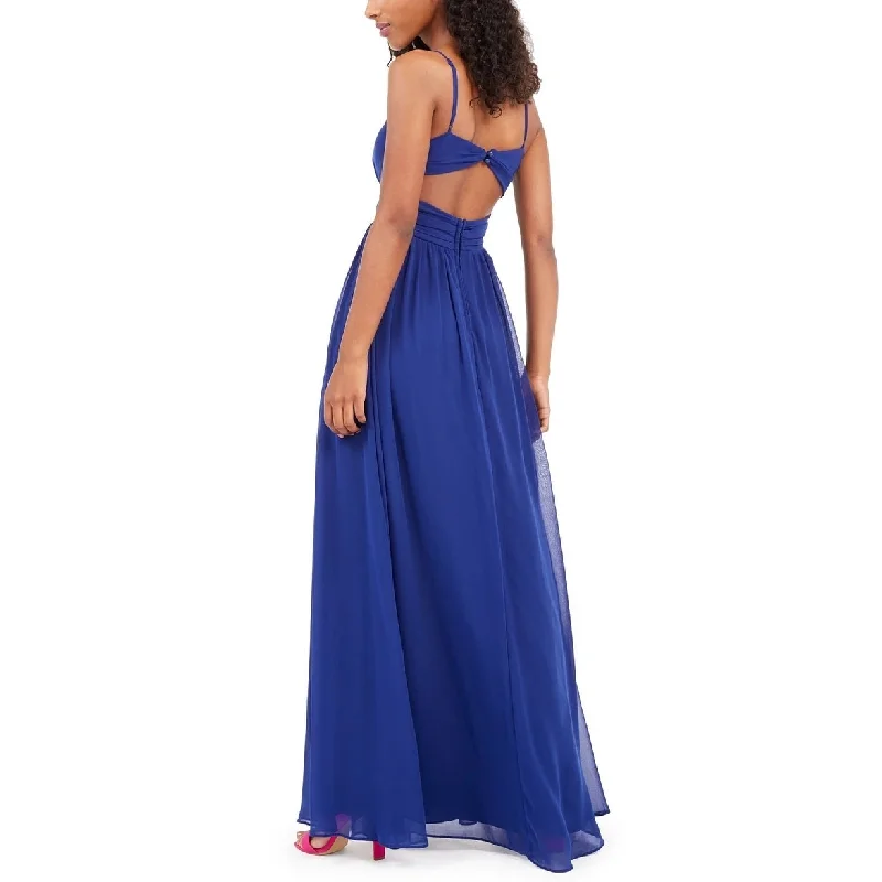 City Studios Junior's Dress Cobalt Gown Side Slit Gathered Blue Size 1