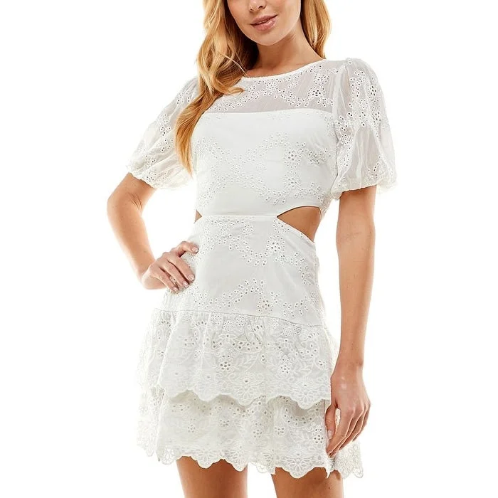 City Studios Junior's Eyelet Cutout Dress White Size 13 - 14