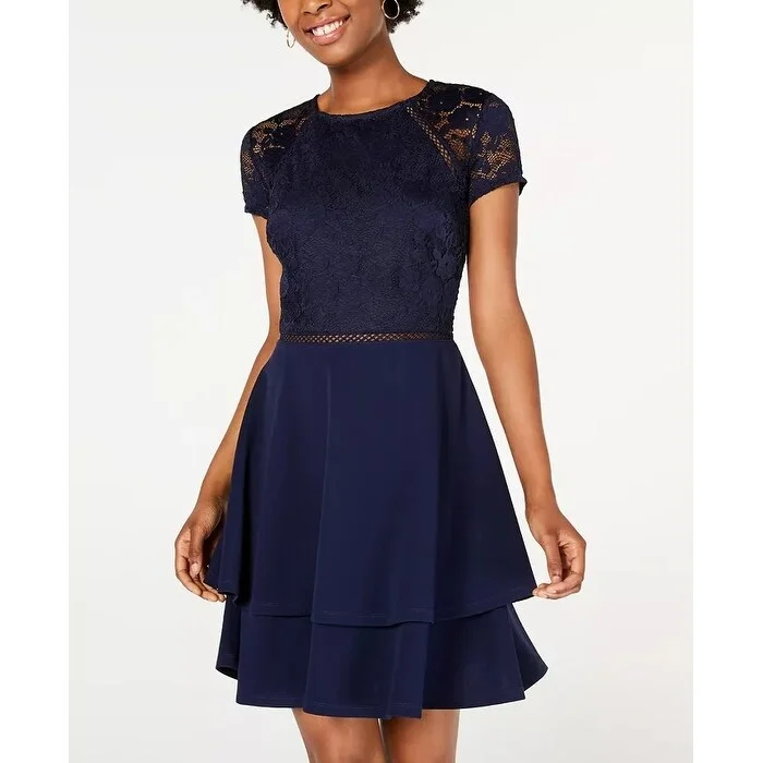 City Studios Junior's Lace Sleeve Dress Blue Size 3